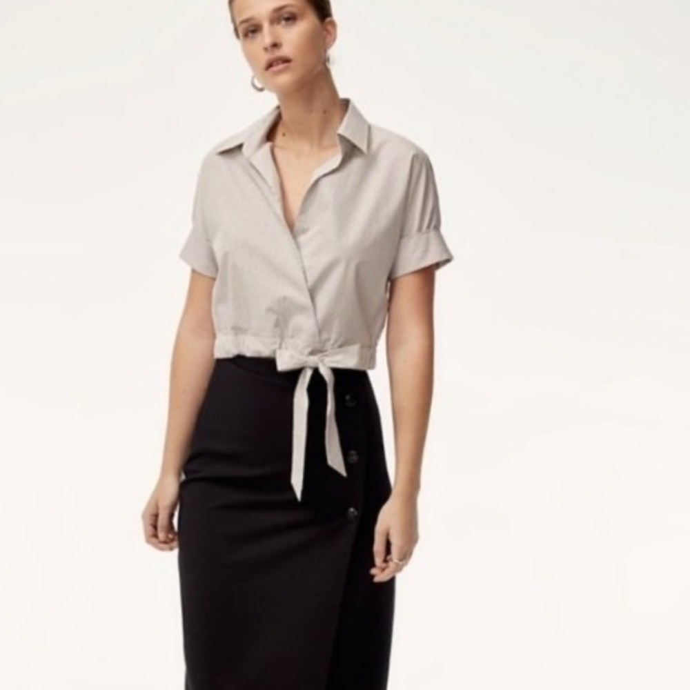 Aritzia Babaton Ozana Blouse faux wrap striped